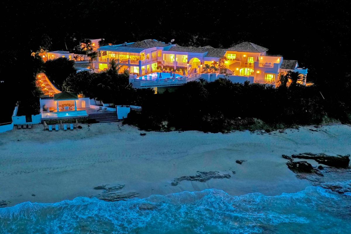 St Martin beachfront luxury villa rental - Night view from the beach